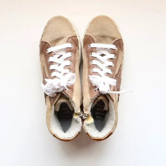 The Shoe Box Beige Suede & Brown Leather High Top Sneakers Lace-up w Star 8.5 - Picture 5 of 16